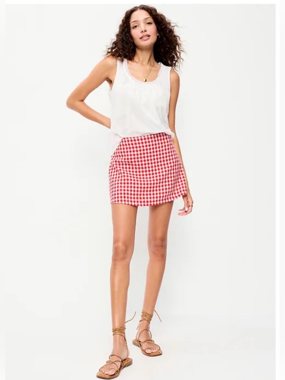 Old Navy Linen Blend Red Gingham Skort